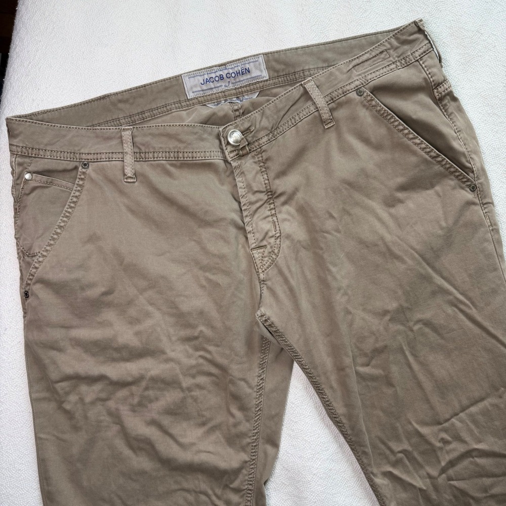 Jacob Cohen Mens Handmade Tailored Luxury Jeans Tan Khaki Button Fly Pants